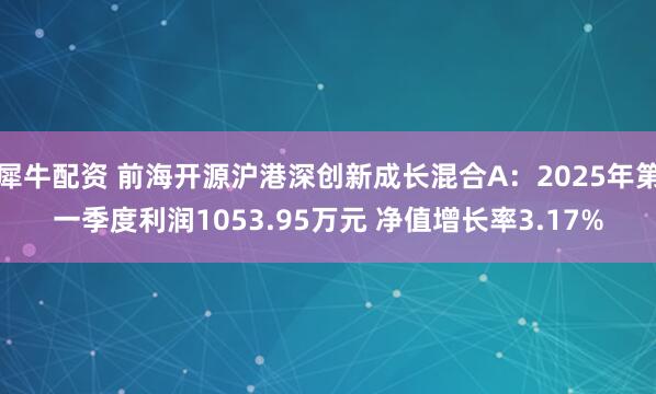 犀牛配资 前海开源沪港深创新成长混合A：2025年第一季度利润1053.95万元 净值增长率3.17%